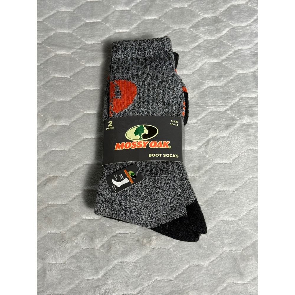 Mossy Oak Men 2 Pair Hunting Boot Socks Gray Black Orange Size 10-13 Warm New